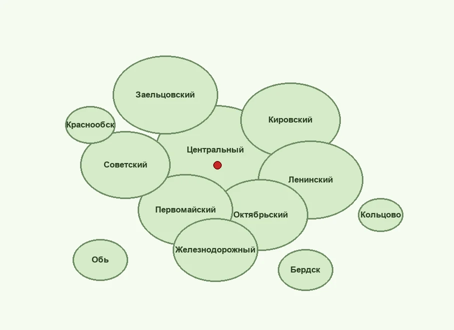 Районы работы на карте Новосибирска